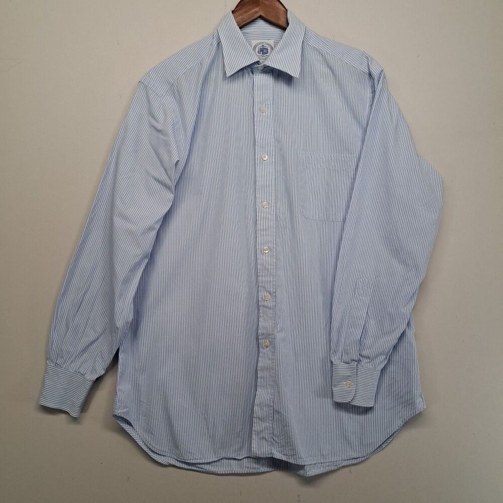 J Press Mens Button Up Dress Shirt 16 Blue Pinstripe Made in USA Striped
